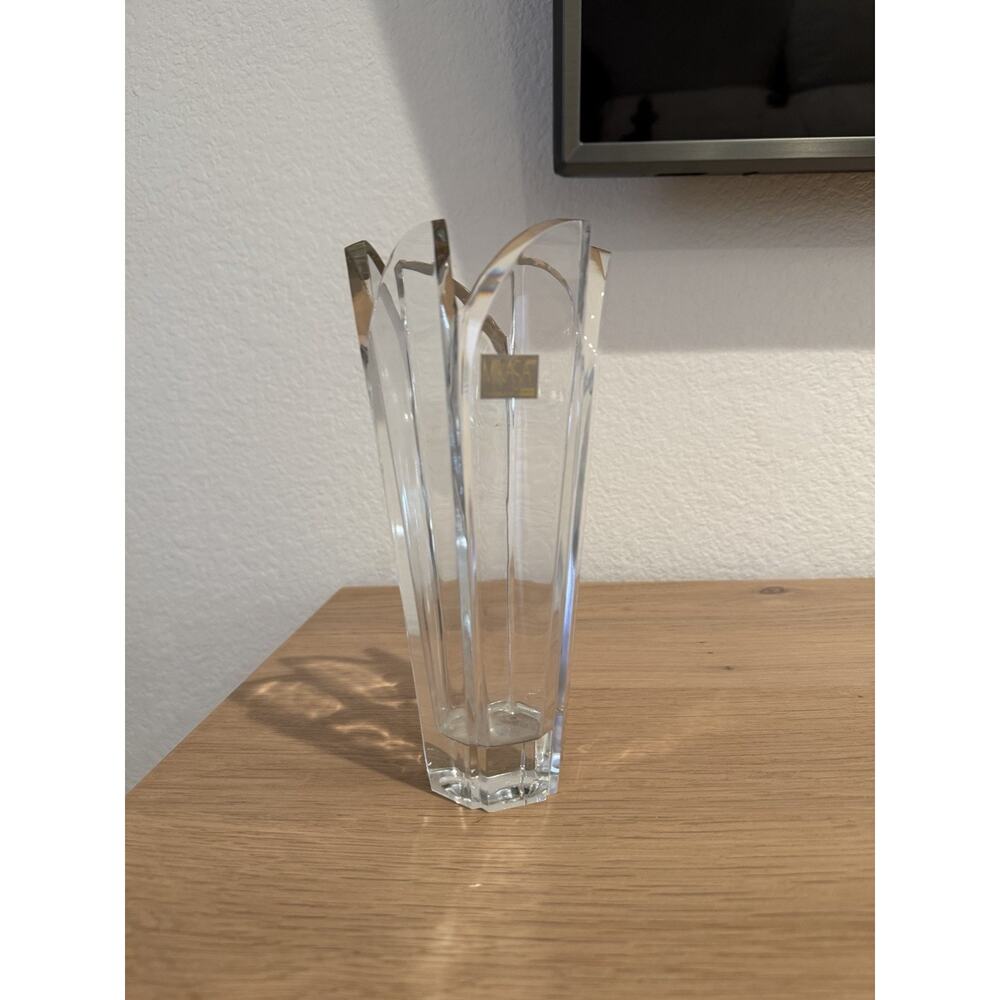 Vintage Mikasa Yugoslavia Six Peak Panel Heavy Lead Crystal Vase 8.25”